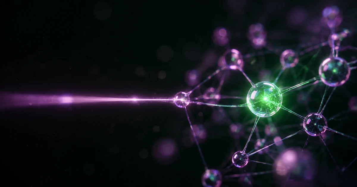 Conceptual illustration of a query entering a network of nodes with one node highlighted, showing how generative engine optimization gets a business cited in AI answers